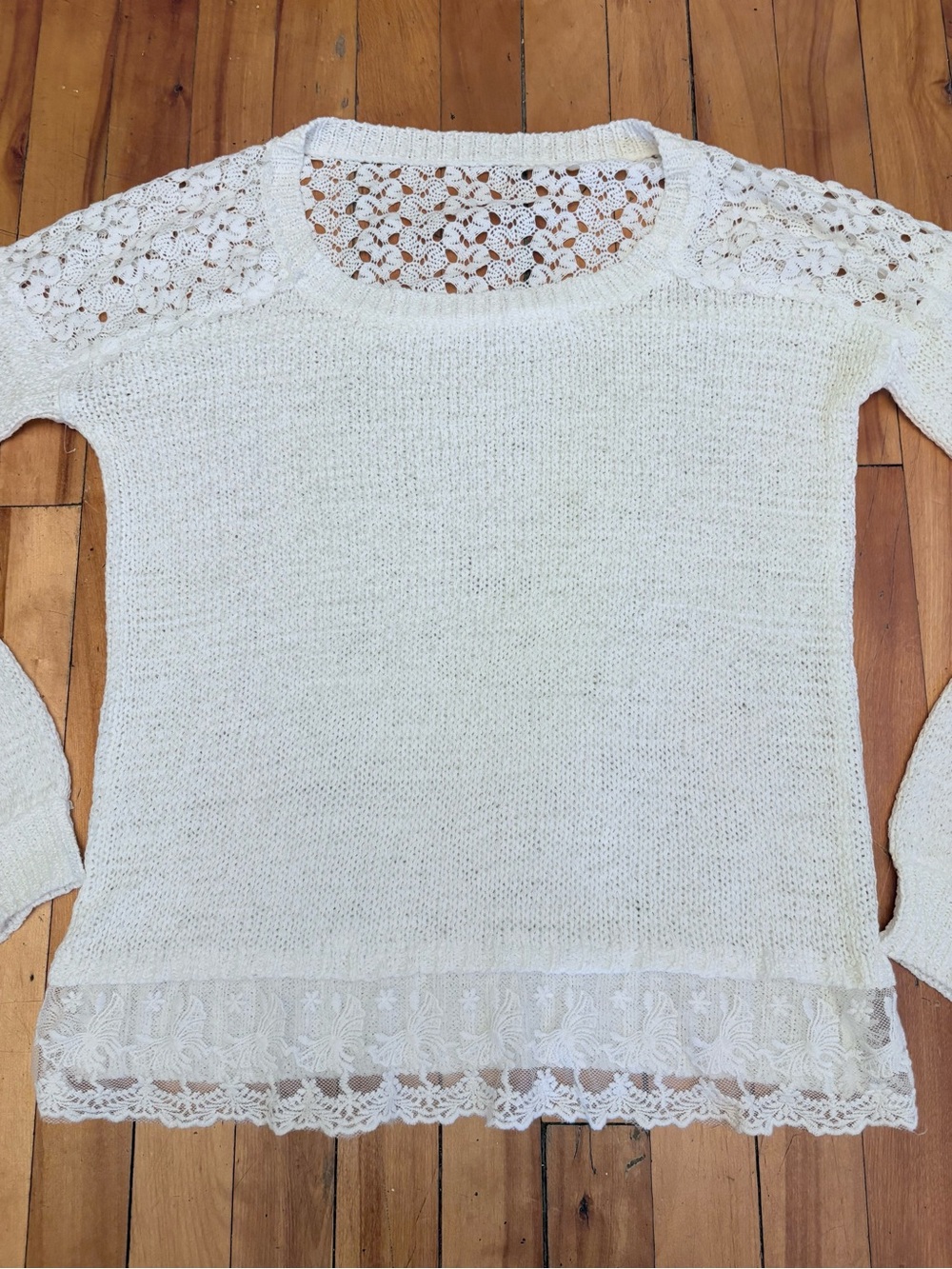 Women’s Cream Lace-Trim Knit Sweater - Fits like a Medium